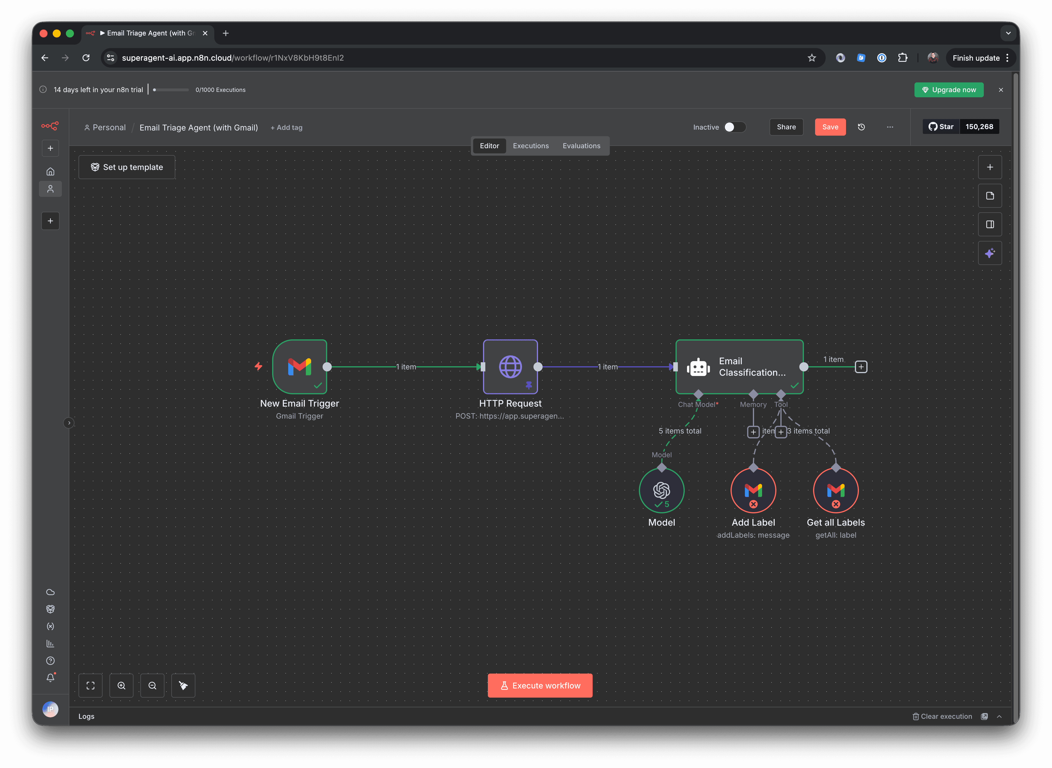 Email Triage Workflow with Superagent Guardrails